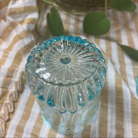 SOLD - Glass Tumble Up Carafe With Cup Blue Glass Embossed - Picture 7 of 7